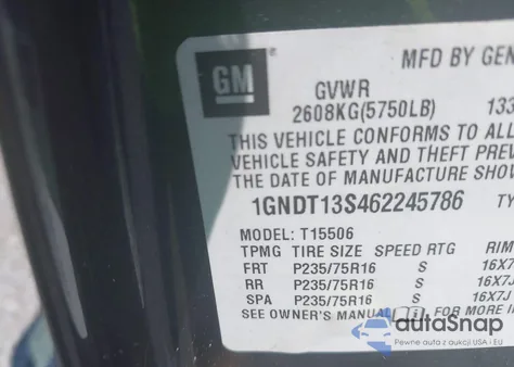 2006 Chevrolet Trailblazer Ls from USA, damaged, VIN 1GNDT13S462245786